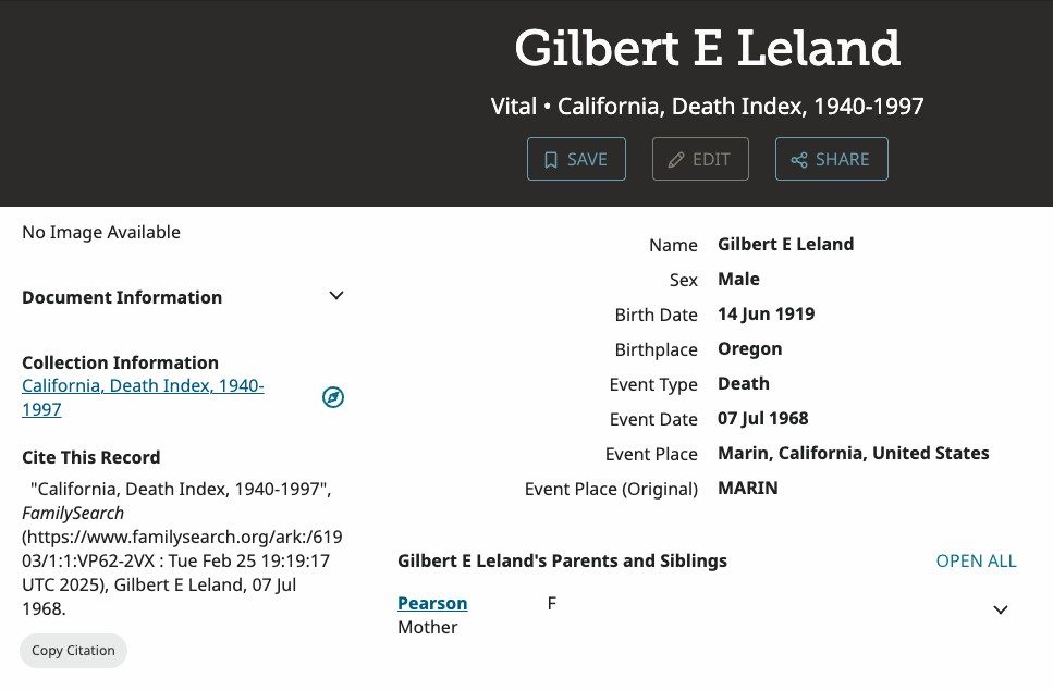 California Death Index: Gilbert E