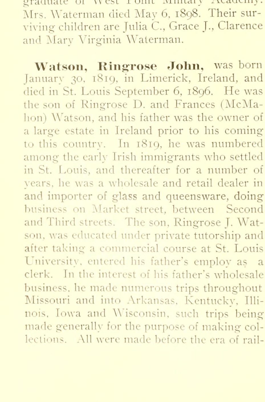 Ringrose John Watson, "born January 30, 1819, in Limerick, Ireland