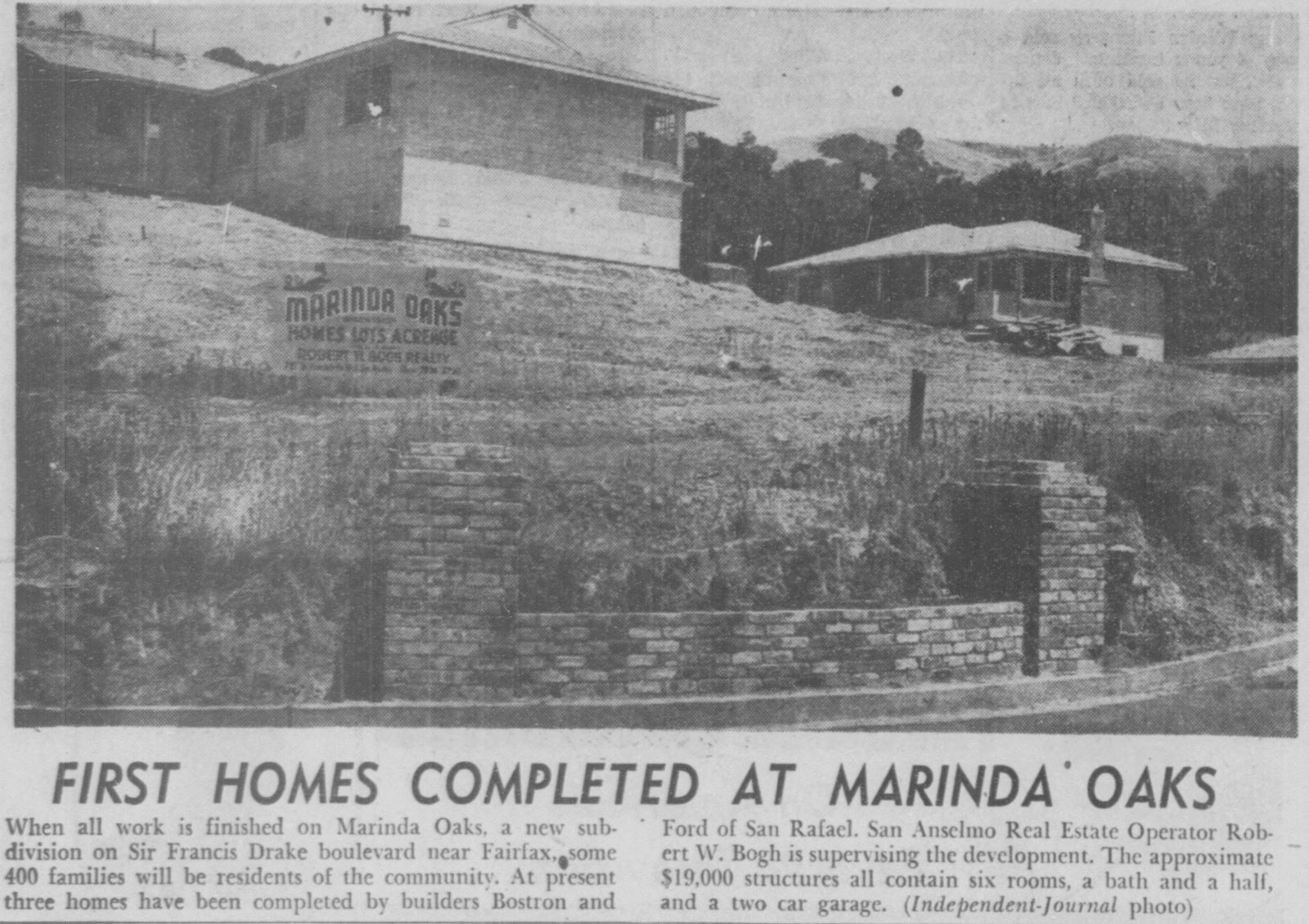 June 30, 1952: "First homes completed at Marinda Oaks