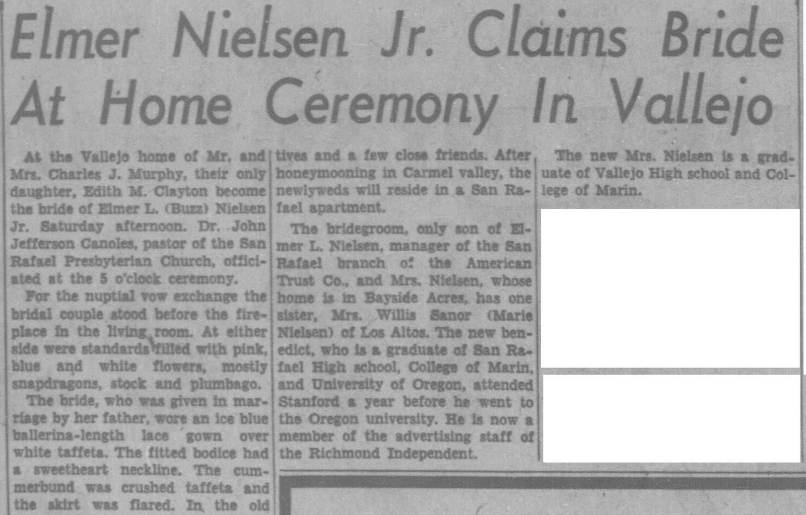 August 12, 1952: "Elmer Nielsen Jr