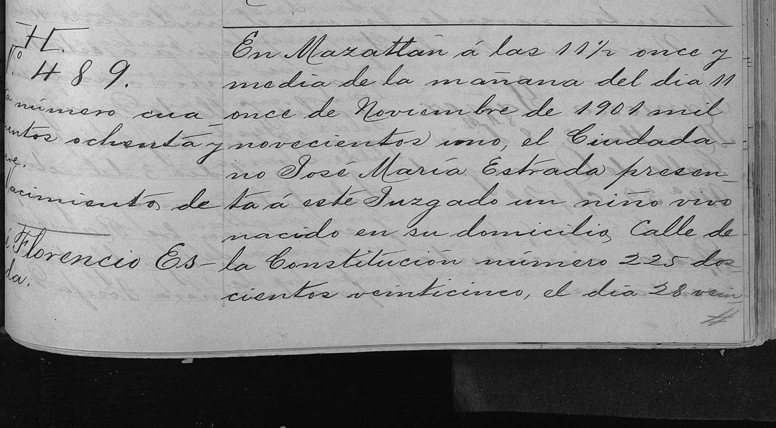 November 11, 1901, Mazatlán: birth record No