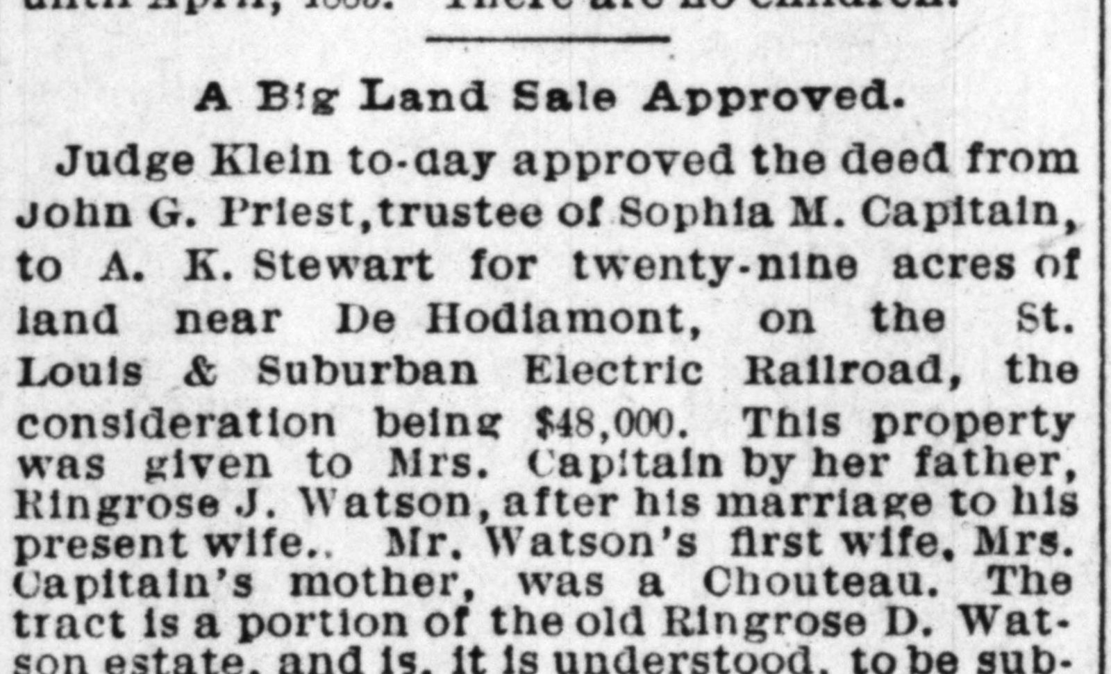 September 22, 1892: a $48,000 land sale for "Mrs