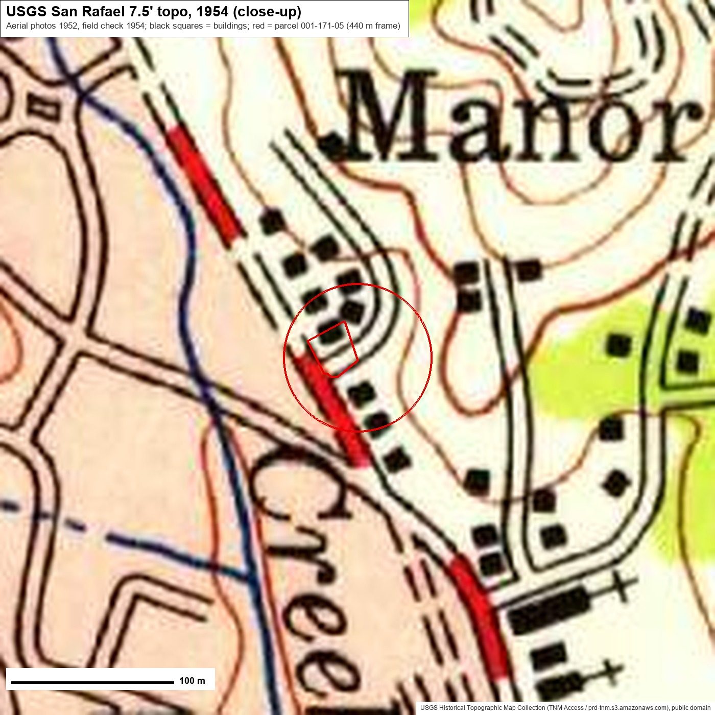 1954: the first map to show the new houses of Marinda Oaks along Sir Francis Drake