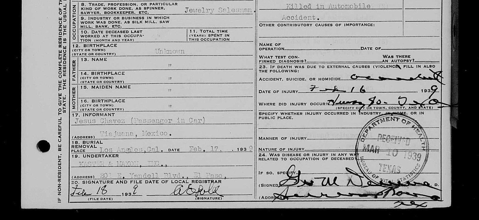 February 16, 1939: José F